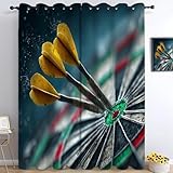 Dartscheibe Und Darts-Druck Vorhänge H137xB117cm Sportmotiv Blickdicht Gardinen Mit Ösen,Prägnant Niedlich Leichte & weiche Verdunklungsvorhänge 2er Pack