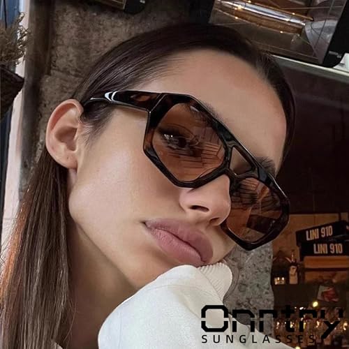 Onrtry Trendy Hexagonal Aviator Sunglasses for Women Thick Square Frame Double Bridge Sun Glasses2