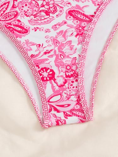 Image of Fanuerg Women's Triangle Bikini Sets O Ring Linked Two Piece Swimsuits Floral Printed Cheeky Bathing Suit