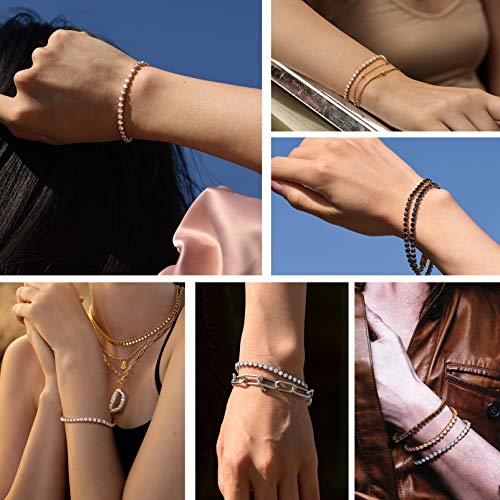 PROSTEEL Cubic Zirconiaic Tennis Bracelet for Women, 18K Gold Plated Stainless Steel Clear/Black Tennis Bracelets, Size 6.5/7.5 Inch, Come Box2