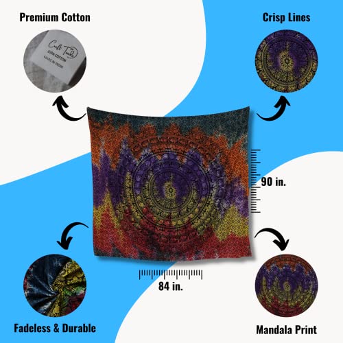 Image of Craft Trade 84x90 Inches Psychedelic Multicolor Cotton Mandala Ombre Wall Hanging Tapestry