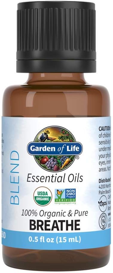 Garden of Life Essential Oils, 100% Organic & Pure Rosemary, Black Spruce & Fir Balsam Essential Oil - Breathe Blend for Diffusers, Home, Skin & Body Care, Clarifying, Clearing, Focusing, 0.5 fl oz