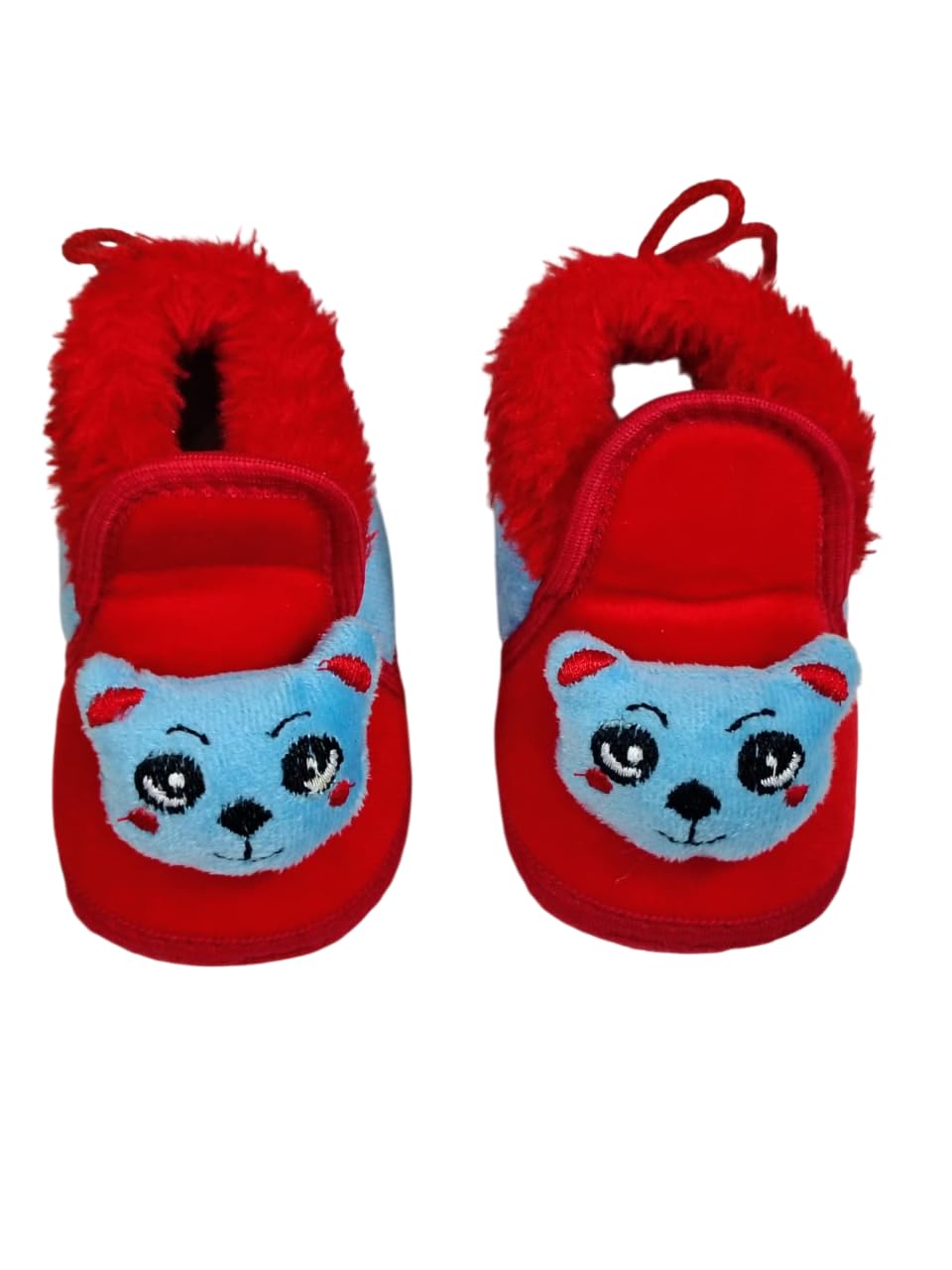 Baby Cotton Fur Booties with Non Slip Sole, Red & Blue, Soft Cosy Winter Shoes for 6 to 12 Months, 12CM-image-12