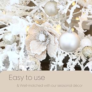 Sea Team 12-Pack Artificial Christmas Flower Ornaments, Flocked Fabric Magnolia with Glitter, Floral Decorations for Christmas Tree, Wreath, Garland, 6.3-Inch, Champagne Sea Team 12 Pack Artificial Christmas Flower Ornaments Flocked Fabric Magnolia with Glitter Floral Decorations for Christmas Tree Wreath Garland 63 Inch Champagne