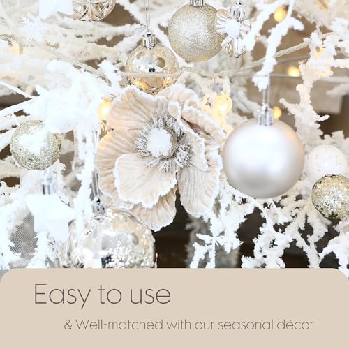 Sea-Team-12-Pack-Artificial-Christmas-Flower-Ornaments-Flocked-Fabric-Magnolia-with-Glitter-Floral-Decorations-for-Christmas-Tree-Wreath-Garland-63-Inch-Champagne Sea Team 12 Pack Artificial Christmas Flower Ornaments Flocked Fabric Magnolia with Glitter Floral Decorations for Christmas Tree Wreath Garland 63 Inch Champagne