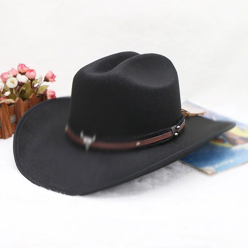 Bull Belt Men's and Women's Imitation Wool Adjustable Western Cowboy Hat Small