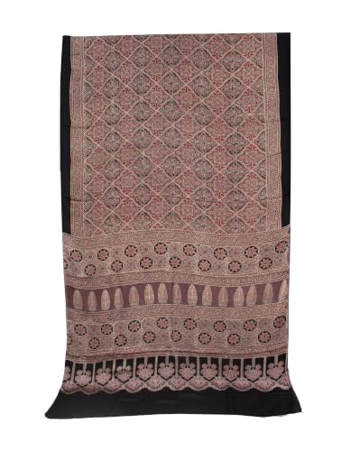 Image of Ethnics of Kutch Womenss Ajrakh Modal Silk Natural Dye Hand Block Print Saree with Blouse Piece - 5.5 Mtr Length