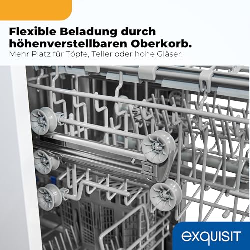 Exquisit Geschirrspüler | 9 Maßgedecke, Energieeffizienzklasse E, 49 dB(A) | schmal, kompakt, 7 Programme, Eco, Intensiv, Kurz, Extra-Trocknung, Startzeitverzögerung | GSP59309-030E weiss