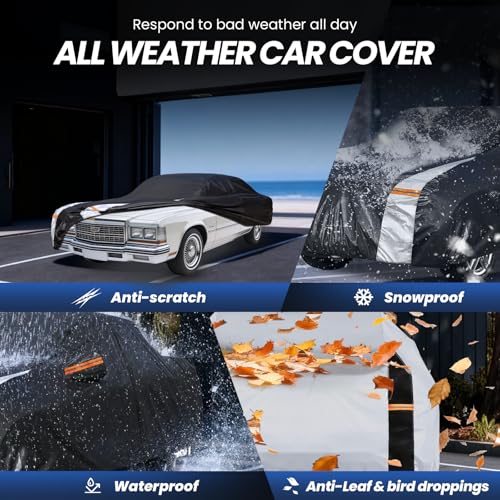 Image of Multi-Layer Car Cover Custom Fit for Cadillac DeVille(1994-1999), 100% Waterproof All Weather for Automobiles, Gift with Towel, Heavy Duty Car Covers for Rain Sun UV Protection with Door Zipper.