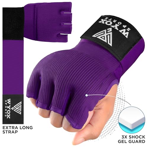 Image of WYOX Gel Boxing Hand Wraps Inner Gloves for Men & Women - 80cm /31inch Quick Wrist Strap, Padded Knuckle Support, Fingerless MMA Muay Thai Kickboxing Wraps for Training, Punching & Martial Arts