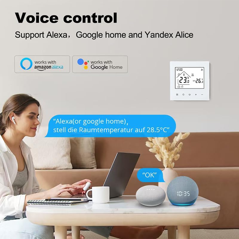 M4 Smart Wi-Fi Thermostat for Water & Underfloor Heating, 230V Digital Wall Thermostat, Tuya App Control, Alexa & Google Assistant Compatible, Smart Home Heating Solution