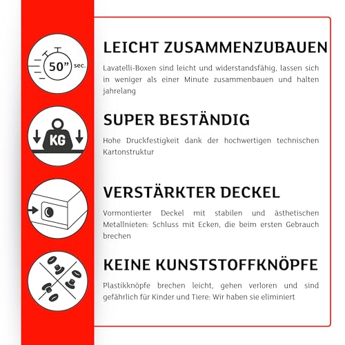 Lavatelli Set of 6 Cardboard Wardrobe Boxes for Clothes and Linen for Changing Seasons and Children’s Bedrooms Gift Box Organizer Storage Large White 40 x 50 x 25 cm, Weiss