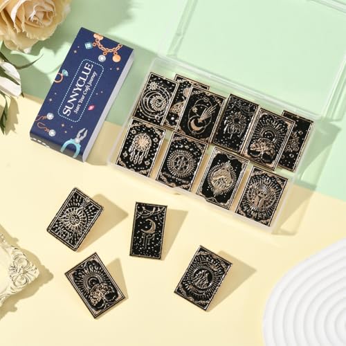 Image of SUNNYCLUE 1 Box 14Pcs 14 Styles Tarot Card Enamel Pins Gothic Brooch Pin Black Alloy Divination Cards Themed Sun Moon Star Lapel Badge Brooches Set for Backpacks Bags Clothing Decoration Accessories