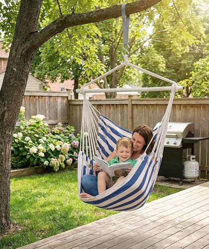 Image of ADVOKAIR Hammock Chair Swing, Heavy-Duty Hanging Rope Swing Seat Supports 500 Lbs, Ideal for Outdoor Patio, Backyard, Porch, Deck & Indoor Bedroom Use