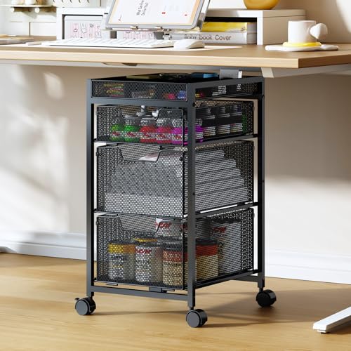 Rolling Utility Cart with 3 Drawers, Craft Organizer and Storage with DIY Divider, Lockable Wheels...