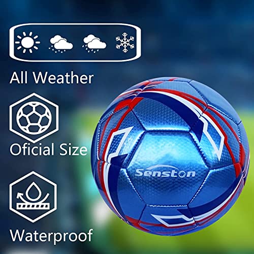 Image of Senston Soccer Foot Ball Match Ball Official Training Football With Pump Size 5 Practice Ball For Men /Women, Dark Blue