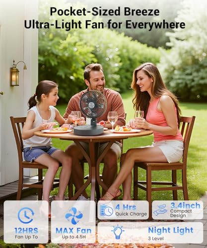Geek Aire Foldable Battery Operated Fan, Portable Rechargeable USB Floor Table Fan with LED Light, Quiet Oscillating Pedestal Fans that Blow Cold Air for Bedroom Office Camping Travel - Grey — view 4