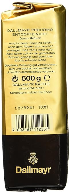 Dallmayr Prodomo Decaffeinated 500g Whole Bean (12 x 500 g)