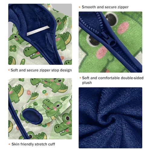 Cute Crocodile Pattern on Green Toddler Fleece Jacket Girl Boys Hooded Fleece Jacket Coat Warm Outwear Zip-up 3-10T3