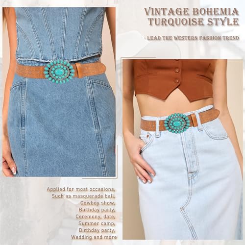 Women Men Country Western Turquoise Belts, Embossed PU Leather Retro Cowgirl Belts for Jeans Dresses Pants3