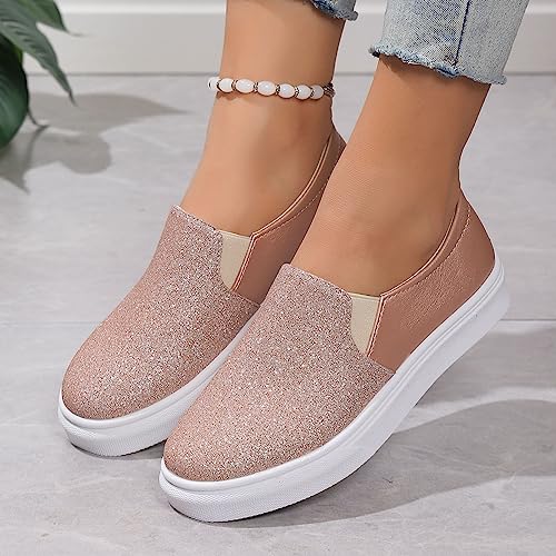 Hbeylia Fashion Platform Sneakers for Women Classic Low Top Glitter Sequin Slip On Chunky Bottom Flats Walking Shoes Trendy Fall Canvas Shoes for Women Ladies Bride Wedding Dress Party Decor2