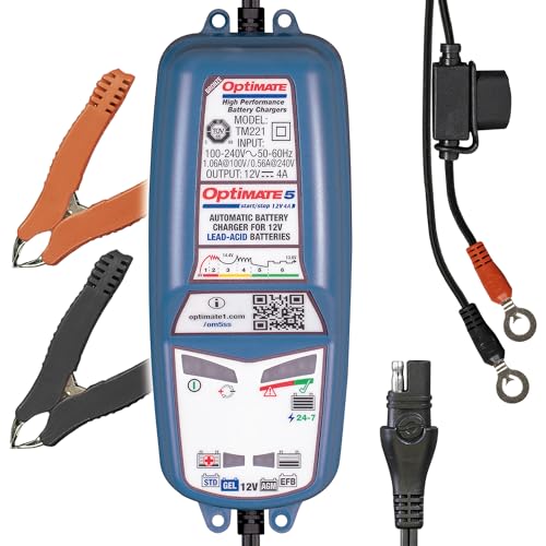 OptiMate 5 Start/Stop 12V Car Battery Charger, Automatic 4A battery maintainer/optimiser for classic car, van, camper batteries