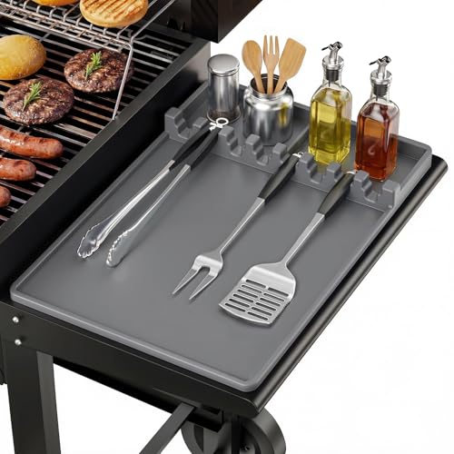 OrderBuddies Silicone Grill Mats Compatible with Blackstone Spatula Tools Mat with Drip Pad Griddle Mats BBQ Grill Accessories Side Shelf Pad for Kitchen Counter Outdoor Grill Easy-to-Clean Grey
