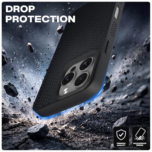 Image of Outlouders Back Cover for iPhone 16 Pro Max | Honeycomb Cooling Design | Silicone Heat Dissipation | Mag-Safe Compatible | Shockproof Camera Protection Bumper Case (Black Mag-Safe)