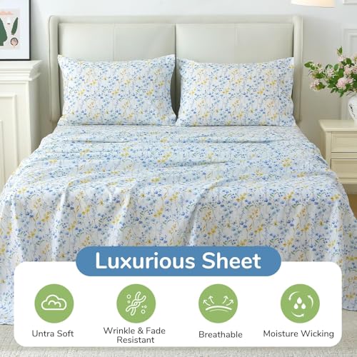 Image of MUXHOMO Full Size 4 Piece Sheet Set, Soft Breathable Bed Sheet Set for Bedroom with Deep Pocket Up to 16 inch, Wrinkle-Free & Cooling Bedding for Oeko-TEX Certified - Sweet Blueberry