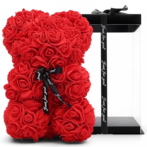 Amora XO Mothers Day for Mum Red Rose Teddy Bear Cute Floral Keepsake Present from Daughter or Son Birthday Gift Mothers Day Thank You Gift Mum Decoration