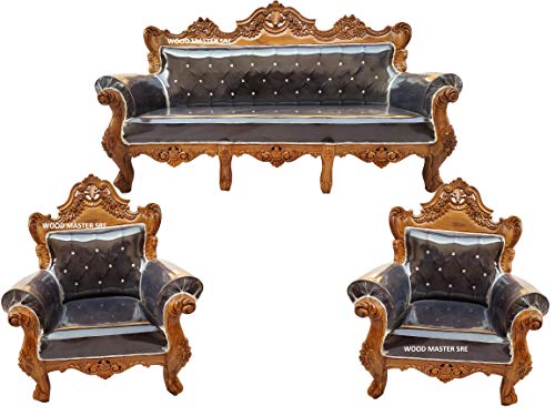 Image of Luxury Wooden Teakwwood Five Seater Sofa Set for Living Room (Honey Brown) Solid Wood Outdoor Chair 5 Seater Sofa | (17)