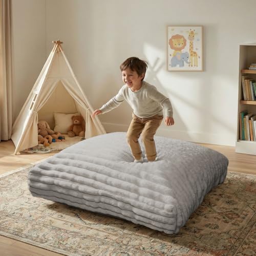 Matini Home Crash Pad - Sensory Pad with Cover Foam Blocks for Kids and Adults, Ideal Gymnastics Equipment to Jump, Play or Relax - Light Gray 48' X 48'