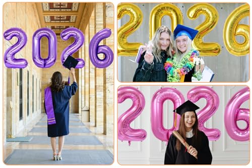 Image of 2026 Pink Foil Balloons, 32 Inch, Hot Pink | Huge Foil Number 2026, Red, New Year Eve, Graduation, Christmas Decorations