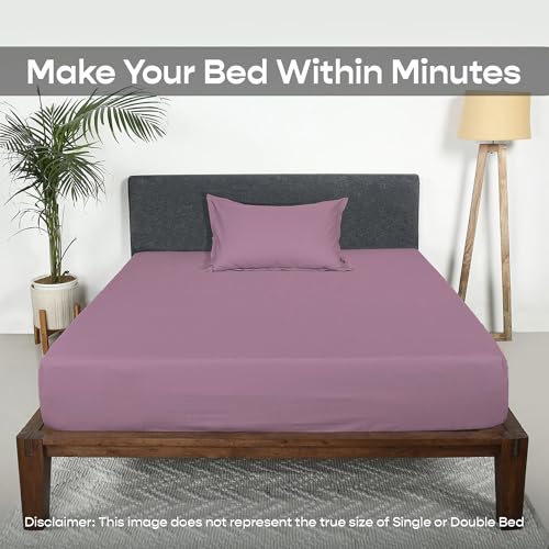Image of SleepyCat 200TC Percale Fitted Sheets with 1 Pillowcase | 100% Breathable Cotton Bedsheet | Cool & Crsip Feel | 360 Elastic Grip for Easy Tuck|Purple Panther, Double Size, 72x48 Inch