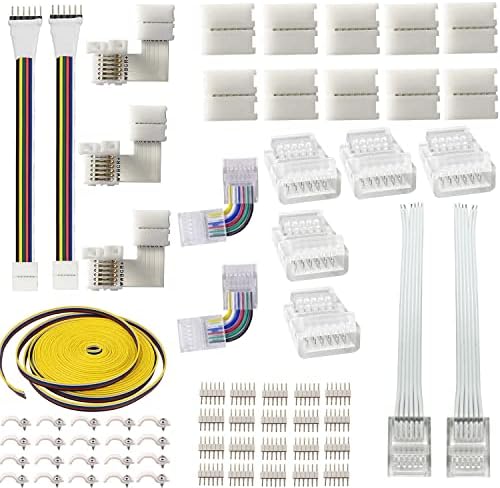 MUSRL 6 Pin LED Strip Light Connectors Kit for 5050 12mm RGBWW LED Lights DIY Accessories, Solderless Adapter L Shape Connector Extension Cable Strip Jumper