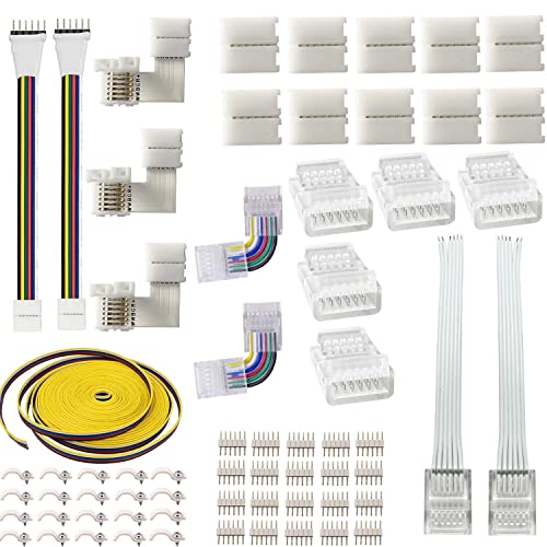 Musrl 6 Pin Led Strip Light Connectors Kit For 5050 12Mm Rgbww Led Lights Diy Accessories, Solderless Adapter L Shape Connector Extension Cable Strip Jumper #TOP24