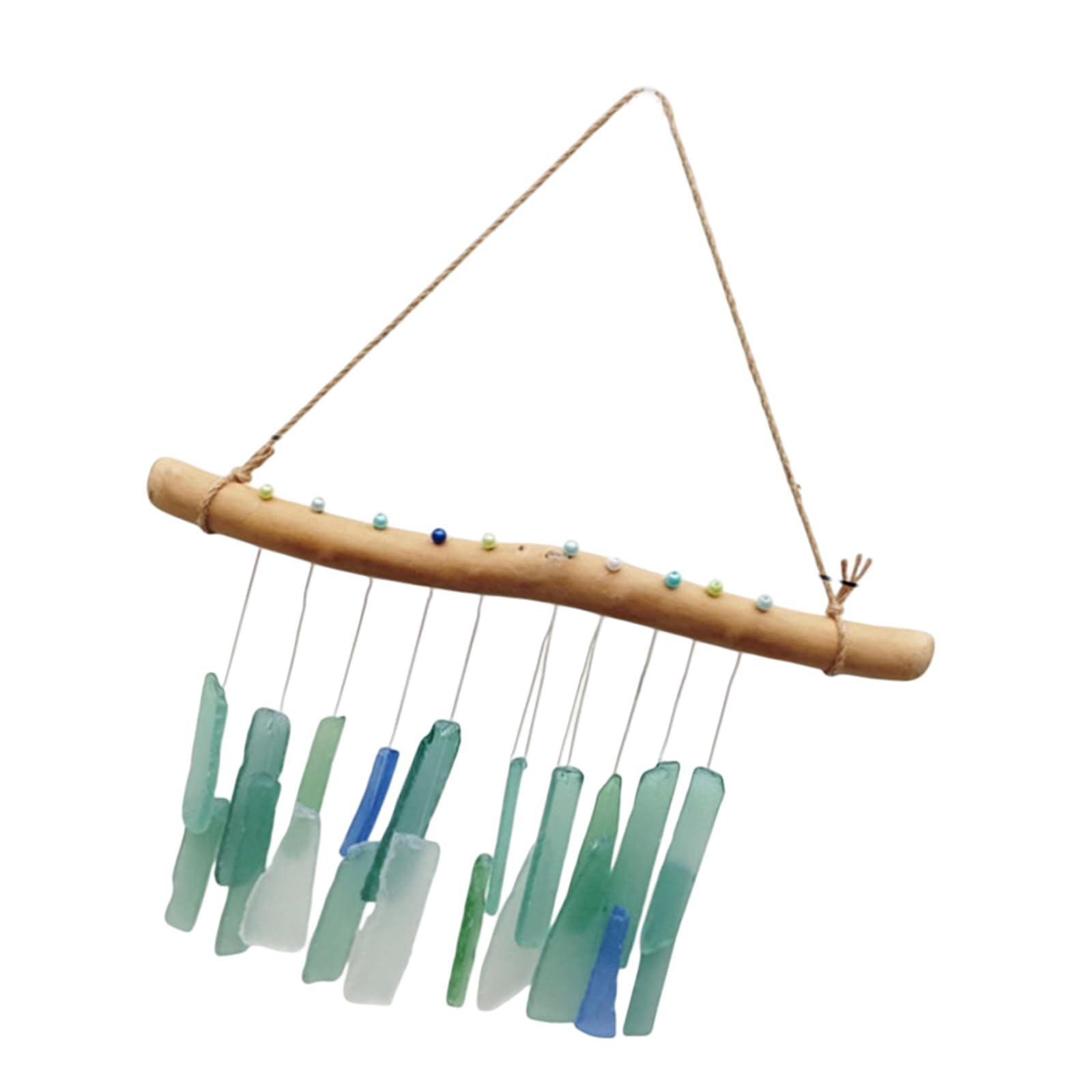 Sandblasted Sea Glass and Wood Wind Chimes Handcrafted Windchimes Suncatchers Hanging Decoration for Garden Yard Window Beach Theme Decors