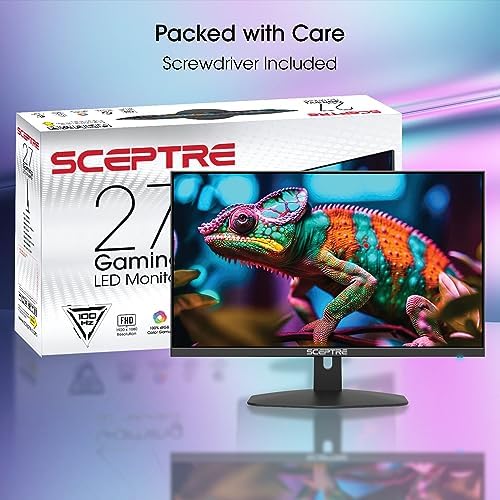 Sceptre 27-inch Prime Gaming Monitor 100Hz 1ms DisplayPort HDMI x2 100% sRGB AMD FreeSync Build-in Speakers, Eye Care Frameless Machine Black 2025 (E275W-FW100T Series) — view 2