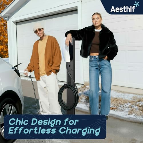Image of Outdoor EV Charger Pedestal for Tesla & J1772 Charger with Hook | Heavy-Duty Rugged Stand, Anti-wobble Stable Base, Anti-Rust Finish, Handy Organizer Keeps Cable Tidy, Universal Compatibility