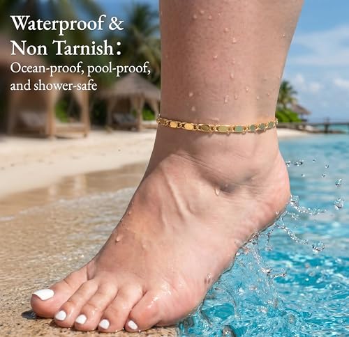 Image of Extra Large Anklets for Women Waterproof, 14K Gold Plated Stack Anklets for Women Plus Size, 10 inch+2 inch Non Tarnish Large Ankle Bracelets for Women, Summer Big Ankles Set, Beach Bikini Vacation Jewelry