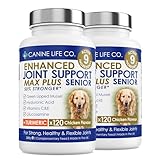 Canine Life Co. Senior MAX Plus High Strength Dog Joint Supplement With Turmeric Glucosamine & Green Lipped Mussel For Older Stiffer Dogs Age 9+ 120 Chewable Tablets Made In UK