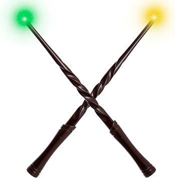 KingGlee Light Up Wizard Magic Wand Set with Sounds & 4 Light Modes Illuminating Witch Wands for Kids Cosplay Birthday Gift, 2PCS, Brown