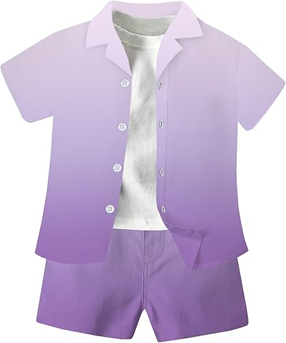 SANGTREE Boys Short Sleeve Button Down Shirt & White T Shirt & Casual Shorts Set