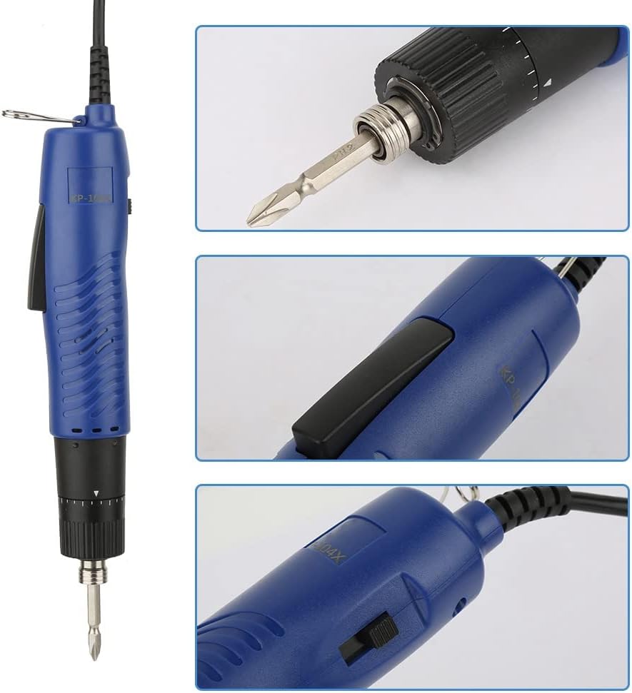1/4 Handheld Straight Shank Electric Screwdriver Adjustable Electric Screwdriver Ideal for Household Appliance Repair Blue (US Plug 110V)