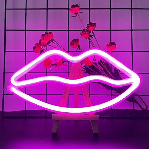 Image of ENUOLI Lip Neon Signs LED Pink Lip Night Neon Light Romantic Wall Decor | Home Room Art Decorative Sexy Neon Lights for Bedroom Bar Girls Birthday Party Christmas Club Wedding Lover Teens Gift
