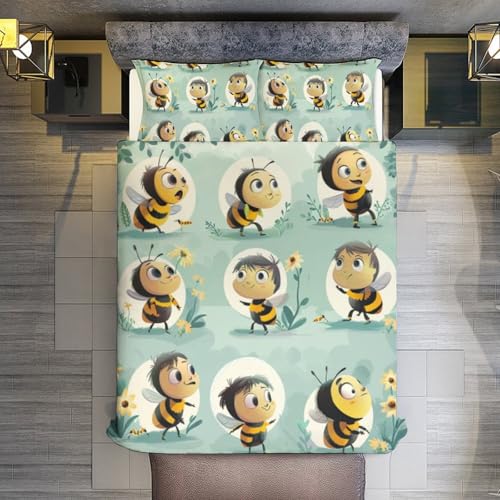 Juego de cama de abeja con 2 fundas de almohada y cremallera de microfibra 7