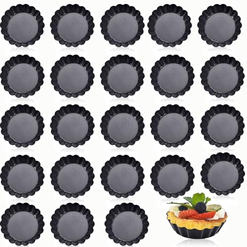DATANYA 24Packs Mini Tart Pans 3 Inch with Removable Botttom Carbon Steel Fluted Tart Tin Shell Mold Round Nonstick 3 Quiche Pans for Pies Mousse Cakes Dessert Baking