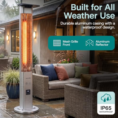 SereneLife Outdoor Electric Patio Heater - 900W Infrared Heater with Remote, Aluminum Reflector, Waterproof Design, IP65 Approved, Quiet Operation, Standing Porch Heater for Patio & Backyard - Image 3