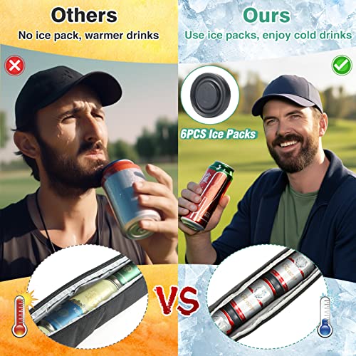 Upgraded Golf Beer Sleeve With 6 Ice Pucks- 7 Cans Golf Beer Cooler Bag Golf Beer Sleeve For Golf Bag To Keep Drinks Cold For Hours- Great Golf Gift For Father's Day Men Golf Lovers Accessories(Black) #TOP3