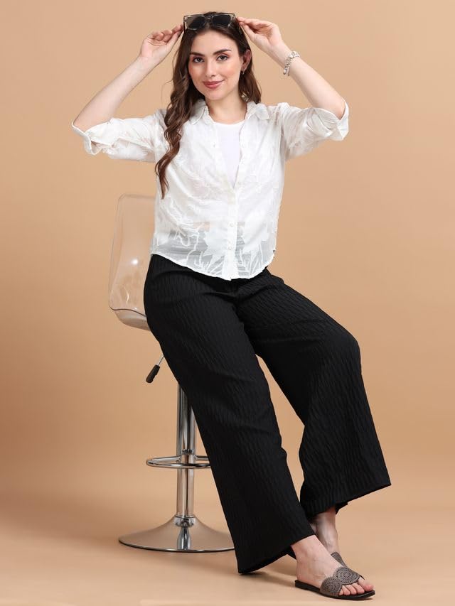 Image of Glam & Chique Women's Sheer Textured Button-Down Shirt XS-2XL